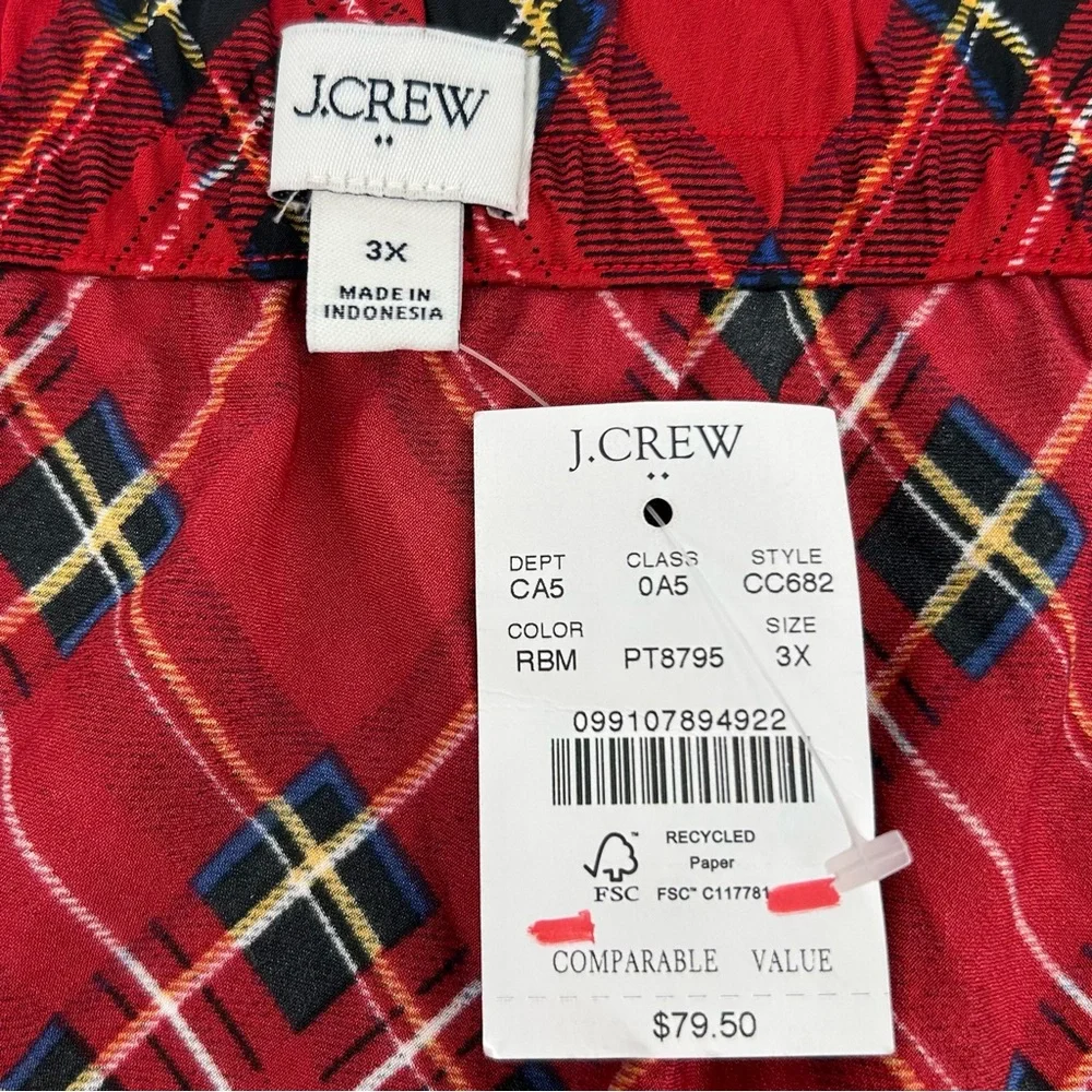 NWT J. Crew Factory Mini Bias Slip Skirt Red Plaid Size 3X NEW